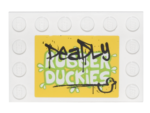 6180pb092 - Tile, Modified 4 x 6 with Studs on Edges with Black 'DeaDLy' and Duck Graffiti over Lime and White 'RUBBER DUCKIES' Pattern (Sticker) - Set 76035