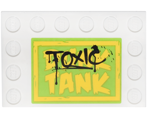6180pb095 - Tile, Modified 4 x 6 with Studs on Edges with Black 'TOXIC' Graffiti over Yellow 'DUNK TANK' Pattern (Sticker) - Set 76035
