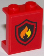 87552pb028 - Panel 1 x 2 x 2 with Side Supports - Hollow Studs with Flame on Black Shield Fire Logo Pattern (Sticker) - Sets 60107 / 60110 / 60112