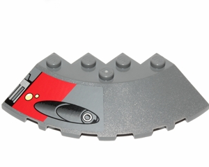 95188pb19L - Brick, Round Corner 6 x 6 with Slope 33 Edge, Facet Cutout with Missile Launcher Pattern Left (Sticker) - Set 75001