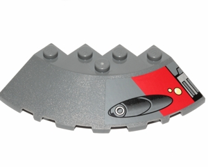 95188pb19R - Brick, Round Corner 6 x 6 with Slope 33 Edge, Facet Cutout with Missile Launcher Pattern Right (Sticker) - Set 75001