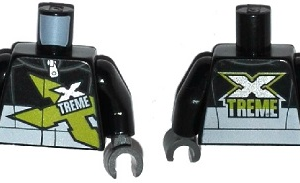 973pb1893c01 - Torso Racing Jacket with Zipper and Lime, Silver and White 'XTREME' Pattern / Black Arms / Dark Bluish Gray Hands
