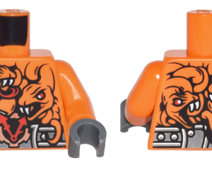 973pb2614c01 - Torso Ninjago Armor with Rivets, Clock and 4 Orange Snakes with Red Eyes and White Fangs Pattern / Orange Arms / Dark Bluish Gray Hands