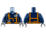 973pb2991c01 - Torso Town Miners Dark Blue Shirt with Orange Suspender Straps with Radio and ID Badge Pattern / Dark Blue Arms / Dark Bluish Gray Hands