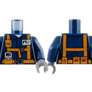 973pb2991c01 - Torso Town Miners Dark Blue Shirt with Orange Suspender Straps with Radio and ID Badge Pattern / Dark Blue Arms / Dark Bluish Gray Hands