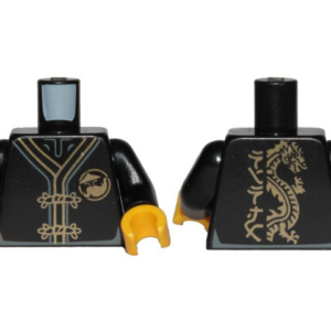 973pb3033c01 - Torso Ninjago Robe with Gold Frog Clasps, Gold Sensei Wu Emblem Front and Gold Dragon Back Pattern / Black Arms / Yellow Hands