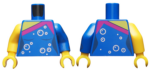 973pb3436c01 - Torso Female Top, Magenta Trim, Silver Bubbles Pattern / Blue Arm Left with Silver Bubbles Pattern / Yellow Arm Right / Yellow Hands