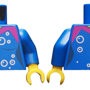 973pb3436c01 - Torso Female Top, Magenta Trim, Silver Bubbles Pattern / Blue Arm Left with Silver Bubbles Pattern / Yellow Arm Right / Yellow Hands