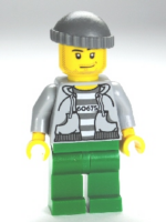 cty0288 - Police - Jail Prisoner 60675 Hoodie over Prison Stripes, Green Legs, Dark Bluish Gray Knit Cap