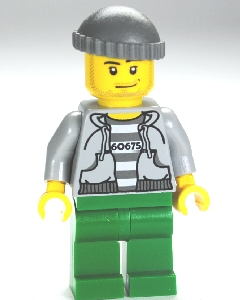 cty0288 - Police - Jail Prisoner 60675 Hoodie over Prison Stripes, Green Legs, Dark Bluish Gray Knit Cap