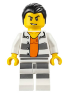 cty0613 - Police - Jail Prisoner Shirt with Prison Stripes and Orange Undershirt, Striped Legs, Hair Combed
