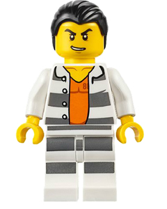 cty0613 - Police - Jail Prisoner Shirt with Prison Stripes and Orange Undershirt, Striped Legs, Hair Combed