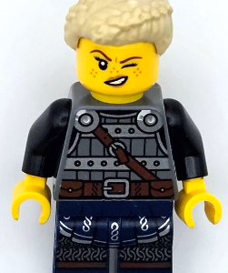 idea170 - Viking Shield-Maiden - Dark Bluish Gray and Silver Armor, Dark Blue Legs with Trim, Tan Hair