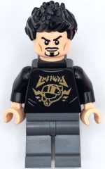sh0928 - Tony Stark - Black sh0irt with Gold Helmet, Pin Holder on Back