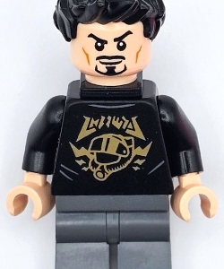 sh0928 - Tony Stark - Black sh0irt with Gold Helmet, Pin Holder on Back