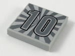3068pb1321 - Tile 2 x 2 with Silver Number '10' and Radiating Beams Pattern