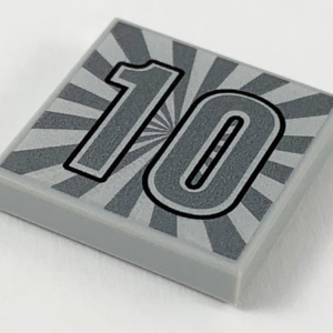 3068pb1321 - Tile 2 x 2 with Silver Number '10' and Radiating Beams Pattern