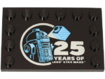 6180pb195 - Tile, Modified 4 x 6 with Studs on Edges with Bright Light Blue and Medium Blue R2-D2 Minifigure and Silver '25 YEARS OF LEGO STAR WARS' Pattern