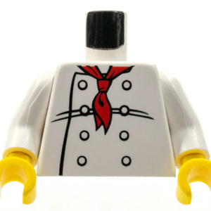 973px4c01 - Torso Chef with 8 Buttons, Long Red Neckerchief, Black Wrinkles Pattern / White Arms / Yellow Hands