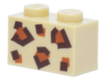 3004pb270 - Brick 1 x 2 with Dark Brown and Dark Orange Animal Print Pattern