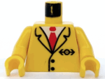 973p83c01 - Torso Suit Jacket with 2 Black Buttons and Train Logo over Red Tie and White Shirt Pattern / Yellow Arms / Yellow Hands