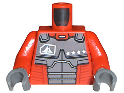 973pb0218c01 - Torso Exo-Force Dark Gray Body Armor with Four Stars Pattern / Red Arms / Dark Bluish Gray Hands