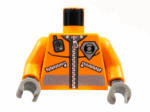 973pb0303c02 - Torso Rescue Coast Guard Logo Jacket with Pockets and Radio Pattern / Orange Arms / Dark Bluish Gray Hands