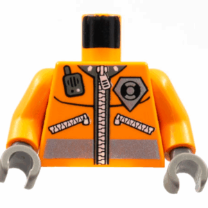 973pb0303c02 - Torso Rescue Coast Guard Logo Jacket with Pockets and Radio Pattern / Orange Arms / Dark Bluish Gray Hands
