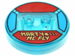 18605c01pb06 - Dimensions Toy Tag 4 x 4 x 2/3 with 2 Studs and Trans-Light Blue Bottom with Gold 'MARTY MC FLY' and Broken Arrow on Red Background Pattern (Marty McFly)