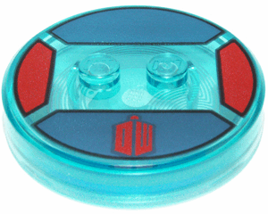 18605c01pb07 - Dimensions Toy Tag 4 x 4 x 2/3 with 2 Studs and Trans-Light Blue Bottom with Stylized Red 'DW' on Dark Blue Background Pattern (The Doctor)
