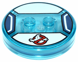 18605c01pb35 - Dimensions Toy Tag 4 x 4 x 2/3 with 2 Studs and Trans-Light Blue Bottom with Ghostbusters Logo on White Background Pattern (Stay Puft Bibendum Chamallow)