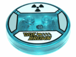 18605c01pb41 - Dimensions Toy Tag 4 x 4 x 2/3 with 2 Studs and Trans-Light Blue Bottom with Gold 'DOC BROWN' and Broken Arrow, Black Radioactive Symbol on White Background Pattern (Doc Brown)