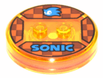 18605c02pb13 - Dimensions Toy Tag 4 x 4 x 2/3 with 2 Studs and Trans-Orange Bottom with Blue Sonic Head and 'SONIC' on Dark Orange and Reddish Brown Checkered Background Pattern (Sonic the Hedgehog)