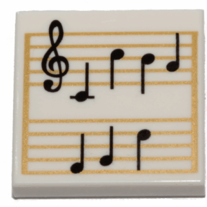 3068pb1291 - Tile 2 x 2 with Sheet Music, Black Treble Clef and Music Notes on Gold Lines / Staves Pattern