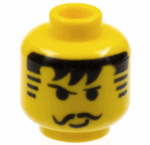 3626pa3 - Minifigure, Head Black Thin Eyebrows, Curled Moustache, Hair with Bangs and Striped Sideburns, Small Lopsided Grin Pattern