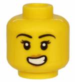 3626pb2537 - Minifigure, Head Female Black Eyebrows, Double Eyelashes, Nougat Lips, Lopsided Open Mouth Smile with Teeth Pattern