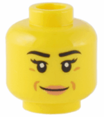 3626pb3202 - Minifigure, Head Female Black Eyebrows, Eyelashes, Medium Nougat Dimples, Nougat Lips, Grin Pattern