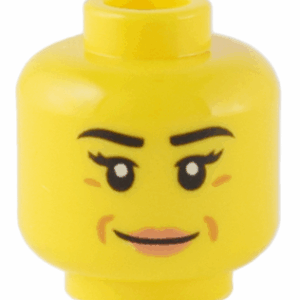 3626pb3202 - Minifigure, Head Female Black Eyebrows, Eyelashes, Medium Nougat Dimples, Nougat Lips, Grin Pattern