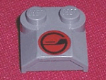 41855pb07 - Slope, Curved 2 x 2 x 2/3 with 2 Studs and Curved Sides, Lip End with Red and Black Circle Pattern