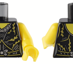 973pb5015c01 - Torso Female Dress with Gold Lines and Vines, Silver Lines, Dots, Bow and Necklace Pattern / Yellow Arms / Yellow Hands