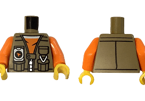 973pb5686c01 - Torso Vest with Pockets, Silver Zipper and GPS with Compass over Orange Shirt with White Collar Pattern / Orange Arms / Yellow Hands