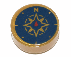 98138pb045 - Tile, Round 1 x 1 with Dark Blue Compass Rose and Red Needle Pattern