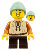 cas584 - Peasant Boy - Tan Vest, Dark Brown Short Legs, Sand Green Slouch Hat