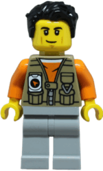 cty1876 - Adventurer - Male, Dark Tan Vest over Orange Shirt, Light Bluish Gray Legs, Black Hair