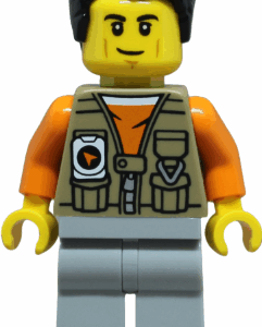 cty1876 - Adventurer - Male, Dark Tan Vest over Orange Shirt, Light Bluish Gray Legs, Black Hair