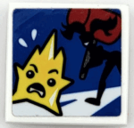11203pb092 - Tile, Modified 2 x 2 Inverted with Yellow Kryptomite and Black Harley Quinn Silhouette with Red Mallet Pattern (Sticker) – Set 41236