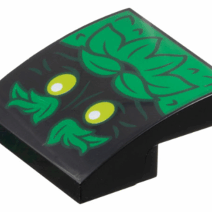 15068pb551 - Slope, Curved 2 x 2 x 2/3 with Smiling Tree Face with Lime Eyes, Green Leaves Eyebrows, Moustache and Beard Pattern