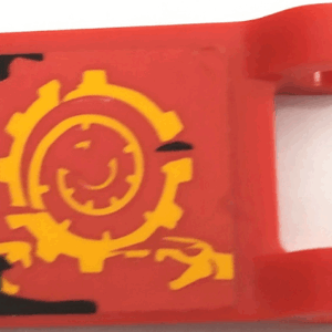 2335pb248R - Flag 2 x 2 Square with Bright Light Orange Spiral Cog, Snake Heads and Black Tattered Edge Pattern Model Right Side (Sticker) - Set 70624