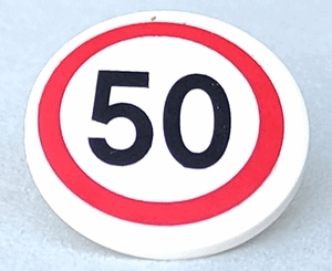 30261pb017 - Road Sign 2 x 2 Round with Clip with Black '50' in Red Circle Pattern (Sticker) - Set 8401