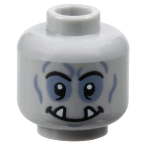 3626pb3576 - Minifigure, Head Alien Orc Black Eyebrows, Sand Blue Eye Shadow, Chin Dimple, and Wrinkles, Wide Grin with Bottom Fangs Pattern - Vented Stud